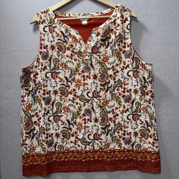 CJ Banks Sleeveless Floral Paisley Lined Tunic Top 1X Boho Indie Cottage Classic - Picture 2 of 7